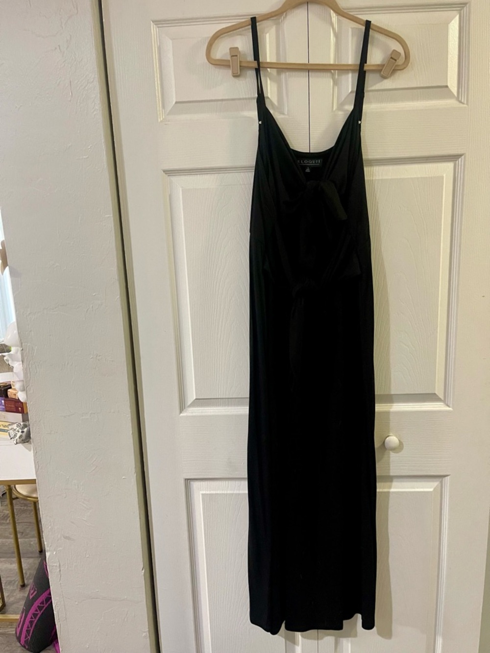 Eloquii Black Maxi Slip Dress with Tie Detail